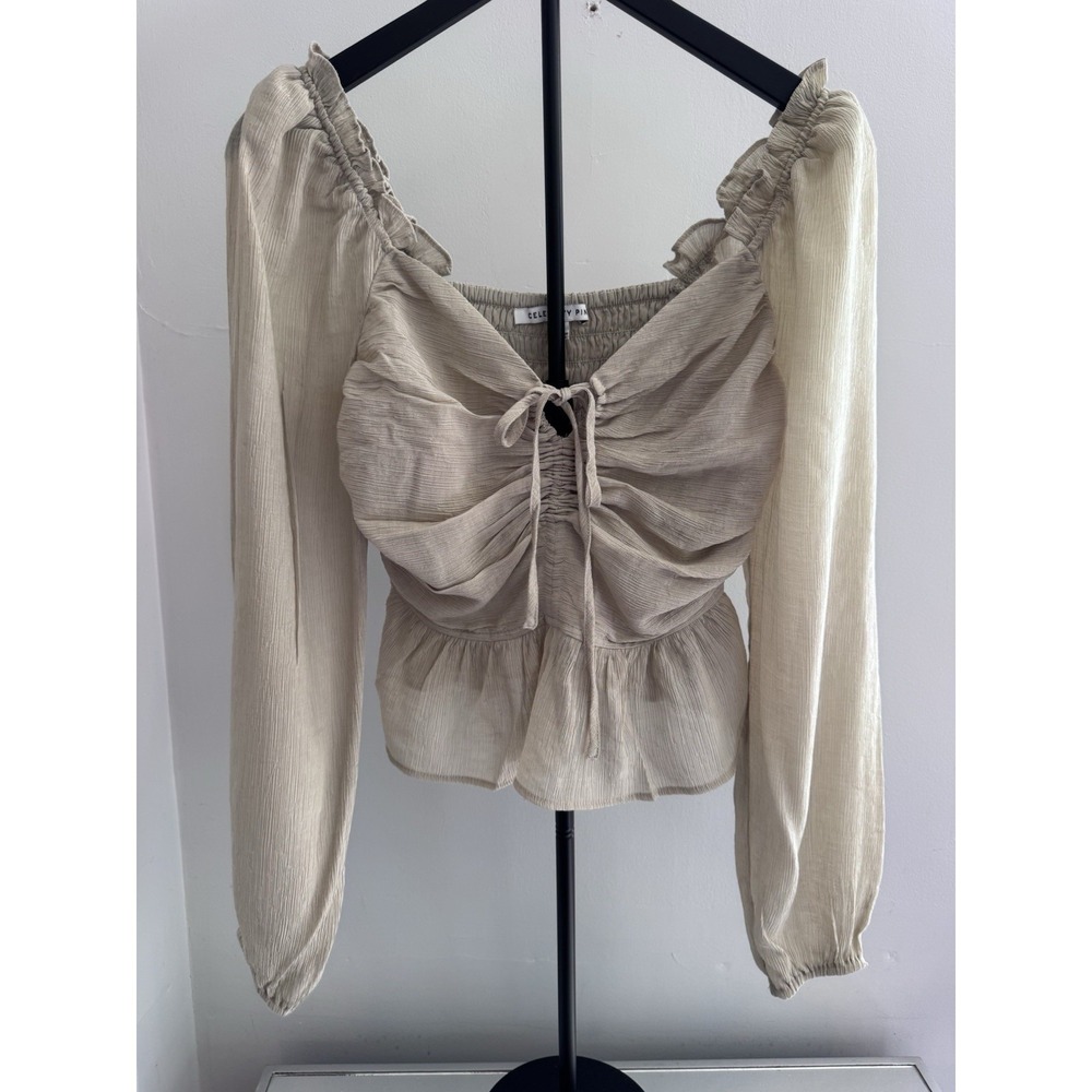 Celebrity Pink XS Sage Green Peasant Blouse Boho Ruched Peplum Cottagecore